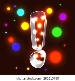 Retro vegas lamps ABC for signboard club cinema or bar - chrome 3d outline with bright bulbs inside and colorful light spots outside the form