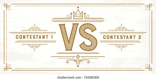 Cartas Retro Contra Cartas. Logo de VS. Símbolo de la competencia. Ilustración vectorial. 