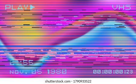 Retro VHS background with Glitch art effect. Vector illustration in retrowave and vaporwave style.