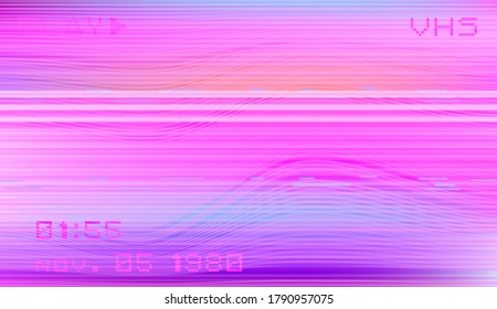 Retro VHS background with Glitch art effect. Vector illustration in retrowave and vaporwave style.