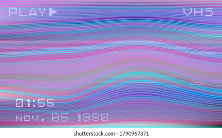 Retro VHS background with Glitch art effect. Vector illustration in retrowave and vaporwave style.
