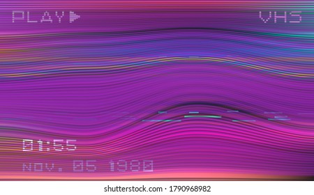 Retro VHS background with Glitch art effect. Vector illustration in retrowave and vaporwave style.
