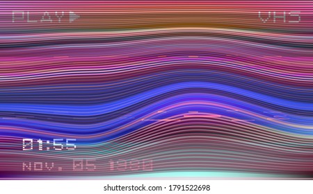 Retro VHS background with Glitch art effect. Vector illustration in retrowave and vaporwave style.