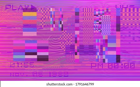 Fondo retro VHS con efecto de arte Glitch. Ilustración vectorial en estilo retroonda y vaporwave.