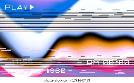 Retro VHS background with Glitch art effect. Vector illustration in retrowave and vaporwave style.