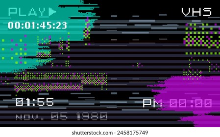 Retro VHS background with glitch camera effect. Old video Tape with No signal. 