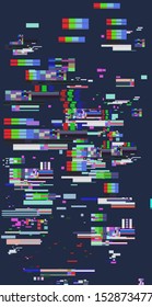 Retro VHS background like in old video tape rewind or no signal TV screen, Glitch camera effect. Vaporwave/ retrowave style vector illustration.