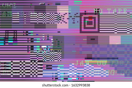 Retro VHS background like in old video tape rewind or no signal TV screen. Vaporwave/ retrowave style vector illustration.
