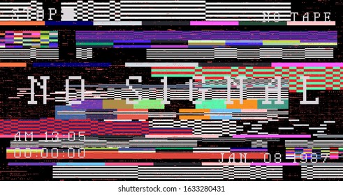 Retro VHS background like in old video tape rewind or no signal TV screen. Vaporwave/ retrowave style vector illustration.