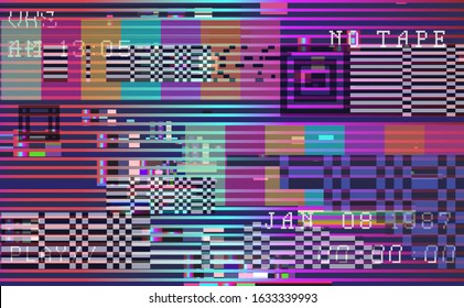 Retro VHS background like in old video tape rewind or no signal TV screen. Vaporwave/ retrowave style vector illustration.