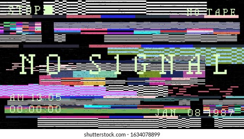 Retro VHS background like in old video tape rewind or no signal TV screen. Vaporwave/ retrowave style vector illustration.