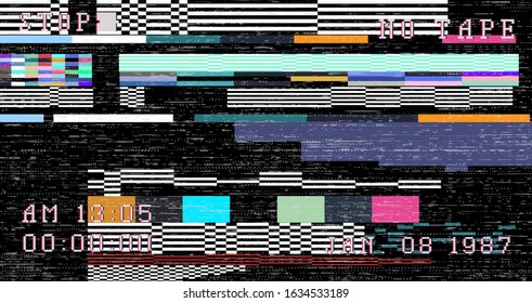 Retro VHS background like in old video tape rewind or no signal TV screen. Vaporwave/ retrowave style vector illustration.