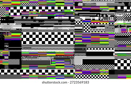 Fundo VHS retro como em fita de vídeo antiga rebobinar ou tela de TV sem sinal com efeito de câmera de falha. Ilustração de vetor de estilo de onda retro de sulco de onda de vaporwave.
