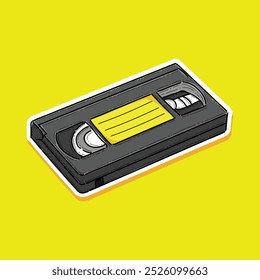 Diseño retro de la Ilustración vectorial de la cinta del casete de VHS aislado en un fondo amarillo, cinta del casete del VHS de los 90s, nostalgia retro de los años 90s 80s
