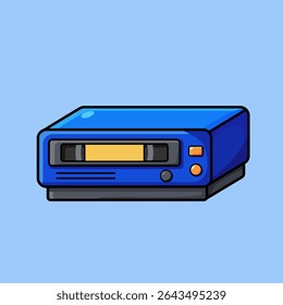 Retro VHS player in cartoon style with blue color, isolated on pastel background. Perfect for nostalgic, vintage, or 90s-themed projects.
