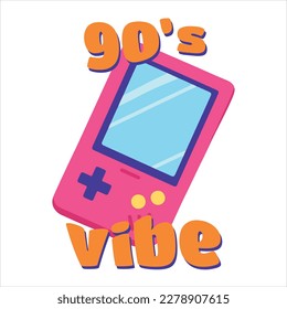 Retro vibe 90s print with retro gadget and decorative text. Design retro vibrant print for t-shirt and other