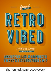 'Retro Vibed' Vintage 3D Sans Serif Condensed Alphabet with Rich Colors. Retro Typography. Vector Illustration.