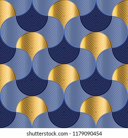 Retro Vibes Luxury Water Waves Seamless Pattern. Blue Sea Water Wave Background In Art Deco Style. Vector Illustration. Element For Design. 
