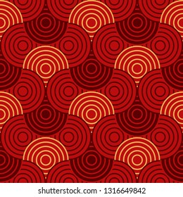 Retro vibes red waves seamless pattern. Background in art deco style.