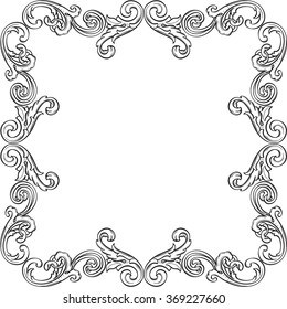 Vintage Baroque Frame Scroll Ornament Engraving Stock Vector (Royalty ...