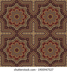 Retro victorian majolica tile seamless rapport. Geometric texture vector elements. Wrap print design. Stylish spanish mayolica tilework infinite pattern. Line art graphic background.