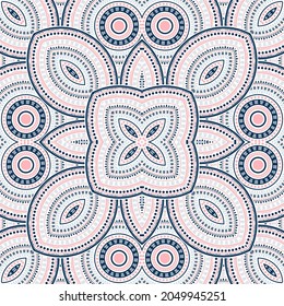 Retro victorian majolica tile seamless rapport. Geometric texture vector motif. Linens print design. Stylized spanish mayolica tilework repetitive pattern. Interior decoration print.