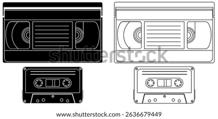 Retro Video and Audio Tape Cassettes, Audio Visual graphic element isolated on a transparent background