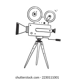 Retro video camera doodle. Hand drawn sketch style old camera isolated doodle drawing element. Vector illustration