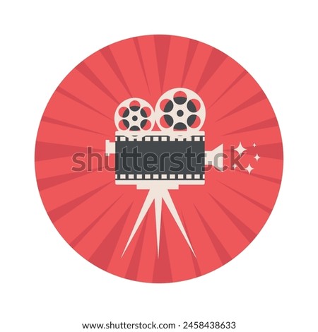 Retro video camera emblem. Cinema and filmmaking concept. Vector illustration 