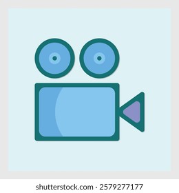 Retro Video Camera Icon with Blue and Green Colors for Film and Recording