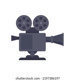 Retro video camera icon. Flat illustration of retro video camera vector icon isolated on white background