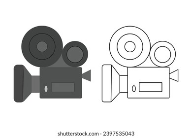 Retro Video camera icon movie shooting, filmmaking, cameraman equipment isolated vector illustration.