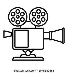 Retro video camera icon. Outline retro video camera vector icon for web design isolated on white background