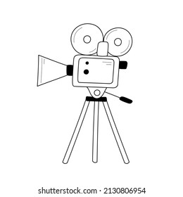 Retro video camera line icon. Old camera isolated doodle drawing element. Vector illustration