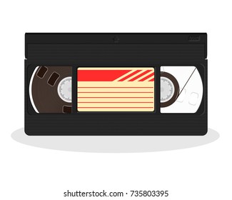 Retro video cassette isolated on a white background. Vintage style movie storage icon. Old record video recorder tape. Vector illustration.