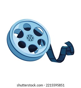 Retro video film roll isolated on white. Movie industry concept. Vector illustration for cinema business