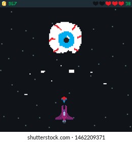 Retro video game,  arcade space warships, Old computer games.