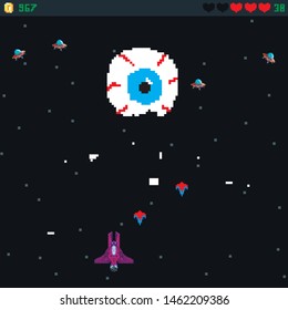 Retro video game,  arcade space warships, Old computer games.