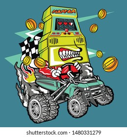 retro video game cart racing cartoon illustration for tshirt design and sticker