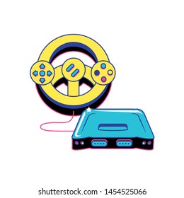 retro video game console with car wheel