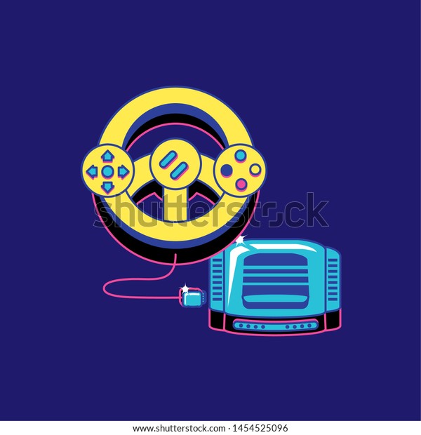 retro video game
console with car wheel