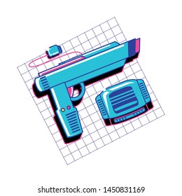 retro video game console with gun