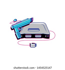 retro video game console with gun