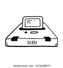 Retro video game console hand drawn doodle element. Sketch line style. Vector illustration isolated.