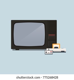 Retro video game console and TV vector illustration.