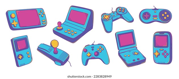retro video game consoles set