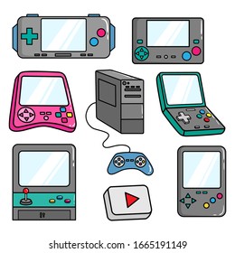 retro video game controller with colorful doodle style