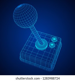 Retro video game controller gamepad joystick. Wireframe low poly mesh vector illustration