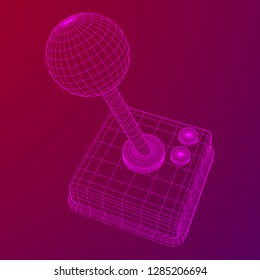 Retro video game controller gamepad joystick. Wireframe low poly mesh vector illustration
