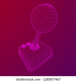 Retro video game controller gamepad joystick. Wireframe low poly mesh vector illustration